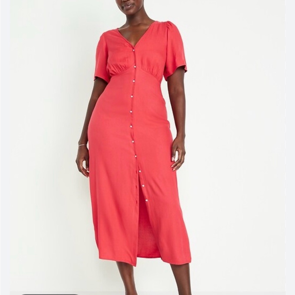 Old navy linen Button-Front Coral Midi Dress